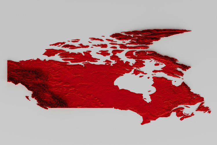 Relief map of Canada in CanadaPivots red
